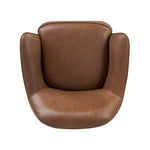 Smooth lines and impeccable tailoring bring a clean, elevated look to this modernized 360 swivel chair. Made from top-grain leather with a rich mahogany finish, flared arms and piping trim reflect the intention behind this timeless design Amethyst Home provides interior design, new home construction design consulting, vintage area rugs, and lighting in the Houston metro area.