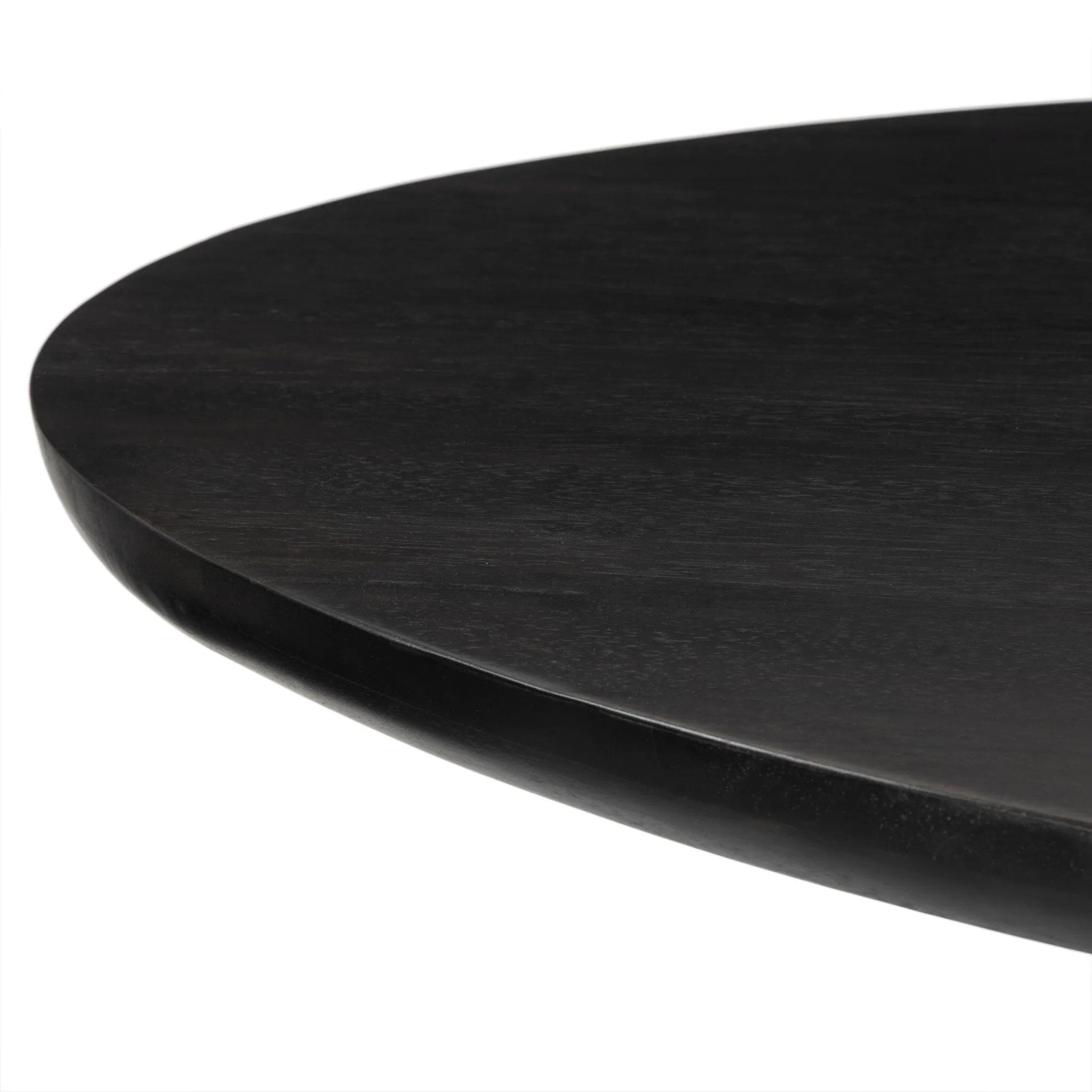 A sculptural showstopper inspired by Italian design. Finished in smoked honey, a cone-tapered parawood base supports an oval tabletop separated by black-finished marble detailing.As enthusiasts of modern aesthetics at Amethyst, we love the warm modern inspired Bibianna Oval Dining Table - Black Marble - Worn Black Parawood. Amethyst Home provides interior design, new home construction design consulting, vintage area rugs, and lighting in the Dallas metro area.