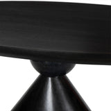 A sculptural showstopper inspired by Italian design. Finished in smoked honey, a cone-tapered parawood base supports an oval tabletop separated by black-finished marble detailing.As enthusiasts of modern aesthetics at Amethyst, we love the warm modern inspired Bibianna Oval Dining Table - Black Marble - Worn Black Parawood. Amethyst Home provides interior design, new home construction design consulting, vintage area rugs, and lighting in the Laguna Beach metro area.