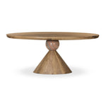 A sculptural showstopper inspired by Italian design. Finished in smoked honey, a cone-tapered parawood base supports an oval tabletop separated by blush-finished marble detailing.As enthusiasts of luxe aesthetics at Amethyst, we love the warm modern inspired Bibianna Oval Dining Table - Blush Marble - Smoked Honey. Amethyst Home provides interior design, new home construction design consulting, vintage area rugs, and lighting in the Seattle metro area.