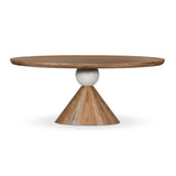 A sculptural showstopper inspired by Italian design. Finished in smoked honey, a cone-tapered parawood base supports an oval tabletop separated by white-finished marble detailing.As lovers of clean aesthetics at Amethyst, we love the nature inspired Bibianna Oval Dining Table - Honed White Marble - Smoked Honey. Amethyst Home provides interior design, new home construction design consulting, vintage area rugs, and lighting in the Houston metro area.
