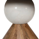 A sculptural showstopper inspired by Italian design. Finished in smoked honey, a cone-tapered parawood base supports an oval tabletop separated by white-finished marble detailing.As lovers of clean aesthetics at Amethyst, we love the nature inspired Bibianna Oval Dining Table - Honed White Marble - Smoked Honey. Amethyst Home provides interior design, new home construction design consulting, vintage area rugs, and lighting in the Omaha metro area.