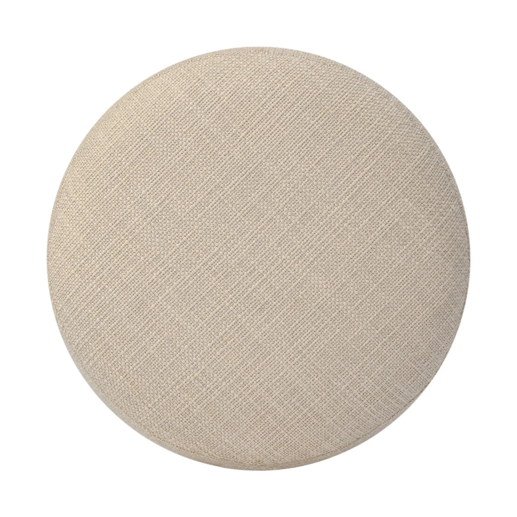 Featuring Bilbury Saxon Sand Ottoman by Four Hands at Amethyst Home. For an extra seat or propped feet, this welcoming ottoman features a subtly tapered shape and a rounded base with oak bun feet beneath. Crafted with soft foam cushioning and upholstered in a poly/wool blend fabric. Overall Dimensions: 22.00"w x 22.00"d x 18.50"h. Amethyst Home provides interior design, new home construction design consulting, vintage area rugs, and lighting in the Dallas metro area.
