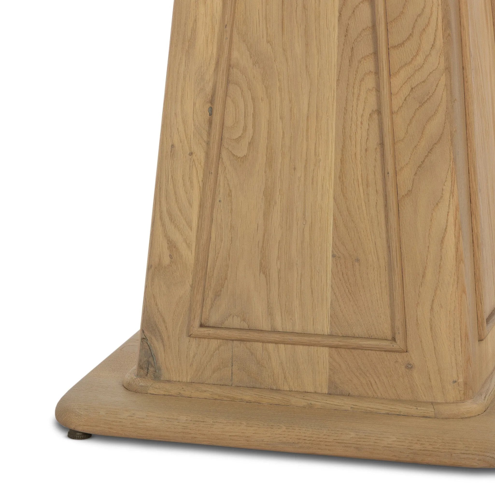 A squared shape and smaller scale makes this bistro-style table perfect for intimate spaces. Made from solid oak with a beautifully light finish, a tapered base and softened bullnose edges reflect a traditional look that works into any space with ease. Amethyst Home provides interior design, new home construction design consulting, vintage area rugs, and lighting in the Alpharetta metro area.