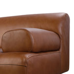 A low-slung and layered design inspired by mid-century Italian seating. The sofa balances a slim metal frame with a voluminous feather-blended interior wrapped in top-grain leather that only gets better with age.As enthusiasts of luxe style at Amethyst, we love the nature inspired Blaine Sofa -96" - Lorento Cognac. Amethyst Home provides interior design, new home construction design consulting, vintage area rugs, and lighting in the Austin metro area.