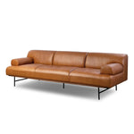 A low-slung and layered design inspired by mid-century Italian seating. The sofa balances a slim metal frame with a voluminous feather-blended interior wrapped in top-grain leather that only gets better with age.As enthusiasts of luxe style at Amethyst, we love the nature inspired Blaine Sofa -96" - Lorento Cognac. Amethyst Home provides interior design, new home construction design consulting, vintage area rugs, and lighting in the Laguna Beach metro area.