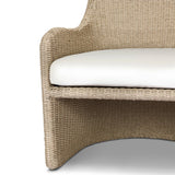 Sculptural and supportive with a high back, this fully woven outdoor lounge chair is finished with a cushion for an inviting seat. Cover or store inside during inclement weather and when not in use Amethyst Home provides interior design, new home construction design consulting, vintage area rugs, and lighting in the Calabasas metro area.