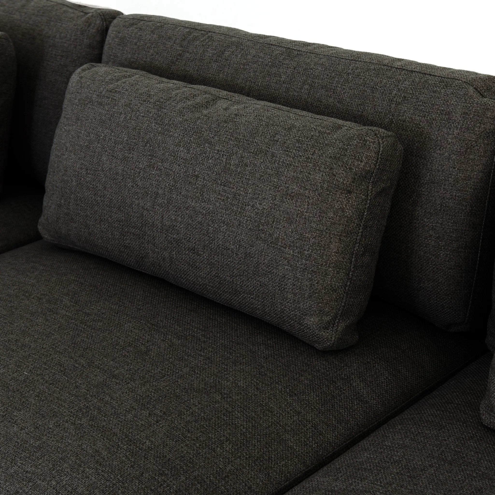 Featuring Bloor Landale Charcoal 3-Piece Sectional by Four Hands at Amethyst Home. Overall Dimensions: 131.00"w x 46.00"d x 31.50"hWeight : 284.83 lbsMaterials: 100% Polyester, Solid Pine, Pine Plywood. Amethyst Home provides interior design, new home construction design consulting, vintage area rugs, and lighting in the Alpharetta metro area.