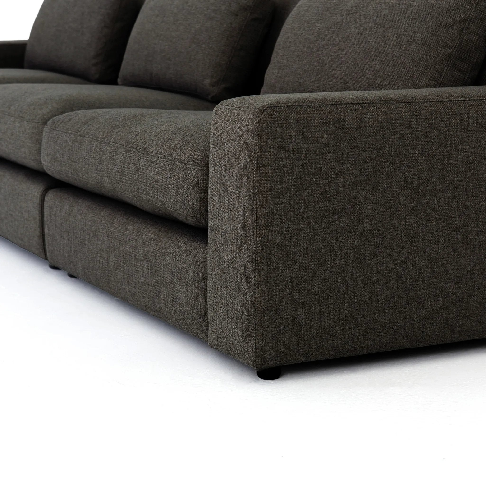 Featuring Bloor Landale Charcoal 3-Piece Sectional by Four Hands at Amethyst Home. Overall Dimensions: 131.00"w x 46.00"d x 31.50"hWeight : 284.83 lbsMaterials: 100% Polyester, Solid Pine, Pine Plywood. Amethyst Home provides interior design, new home construction design consulting, vintage area rugs, and lighting in the Austin metro area.