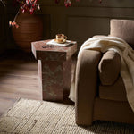 Featuring Brando Smoke and Russet Marble End Table by Four Hands at Amethyst Home. Add a unique piece to your collection with a solid marble end table. With an irregular pentagon shape and heavy natural veining in rich rust and grey tones, each piece varies for a look that's truly one of a kind. Overall Dimensions: 20.00"w x 19.00"d x 23.00"h. Amethyst Home provides interior design, new home construction design consulting, vintage area rugs, and lighting in the Miami metro area.