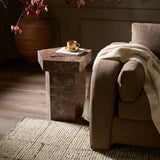 Featuring Brando Smoke and Russet Marble End Table by Four Hands at Amethyst Home. Add a unique piece to your collection with a solid marble end table. With an irregular pentagon shape and heavy natural veining in rich rust and grey tones, each piece varies for a look that's truly one of a kind. Overall Dimensions: 20.00"w x 19.00"d x 23.00"h. Amethyst Home provides interior design, new home construction design consulting, vintage area rugs, and lighting in the Miami metro area.