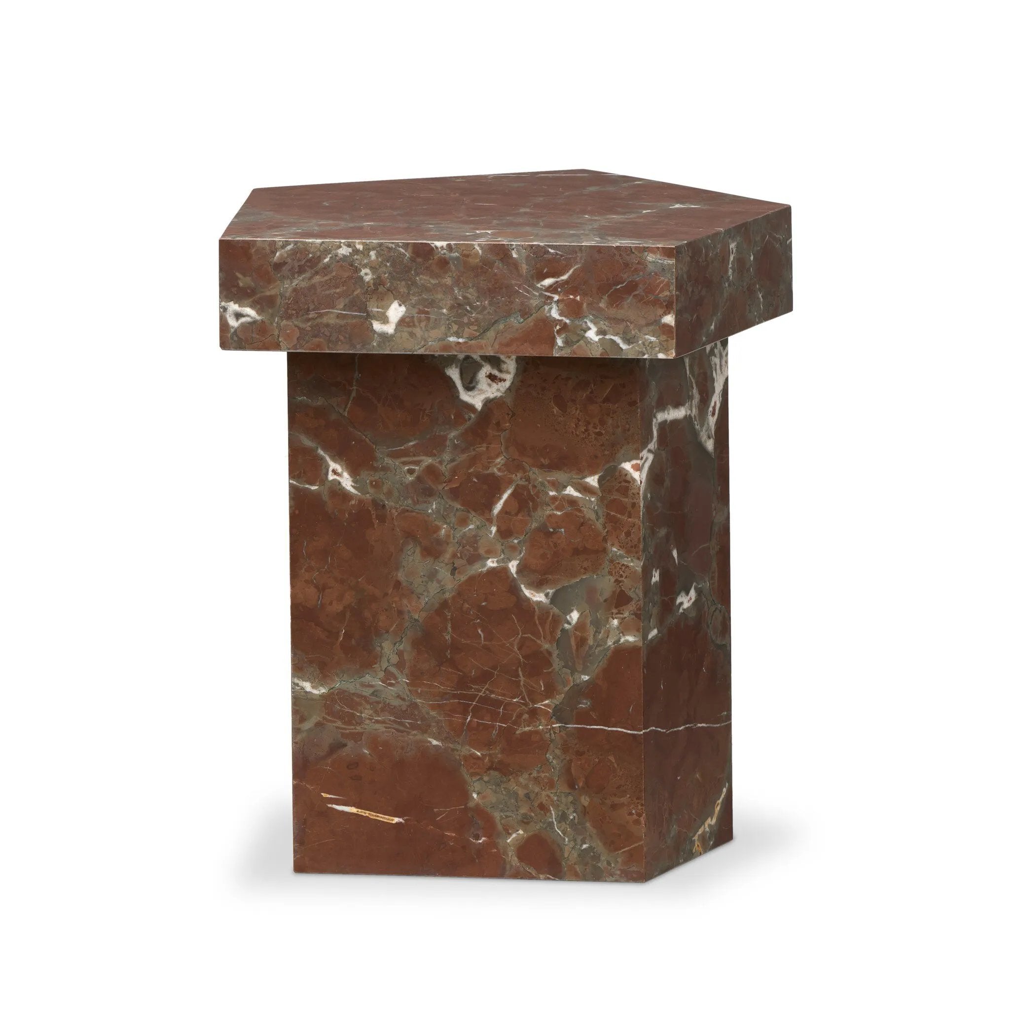 Featuring Brando Smoke and Russet Marble End Table by Four Hands at Amethyst Home. Add a unique piece to your collection with a solid marble end table. With an irregular pentagon shape and heavy natural veining in rich rust and grey tones, each piece varies for a look that's truly one of a kind. Overall Dimensions: 20.00"w x 19.00"d x 23.00"h. Amethyst Home provides interior design, new home construction design consulting, vintage area rugs, and lighting in the Tampa metro area.