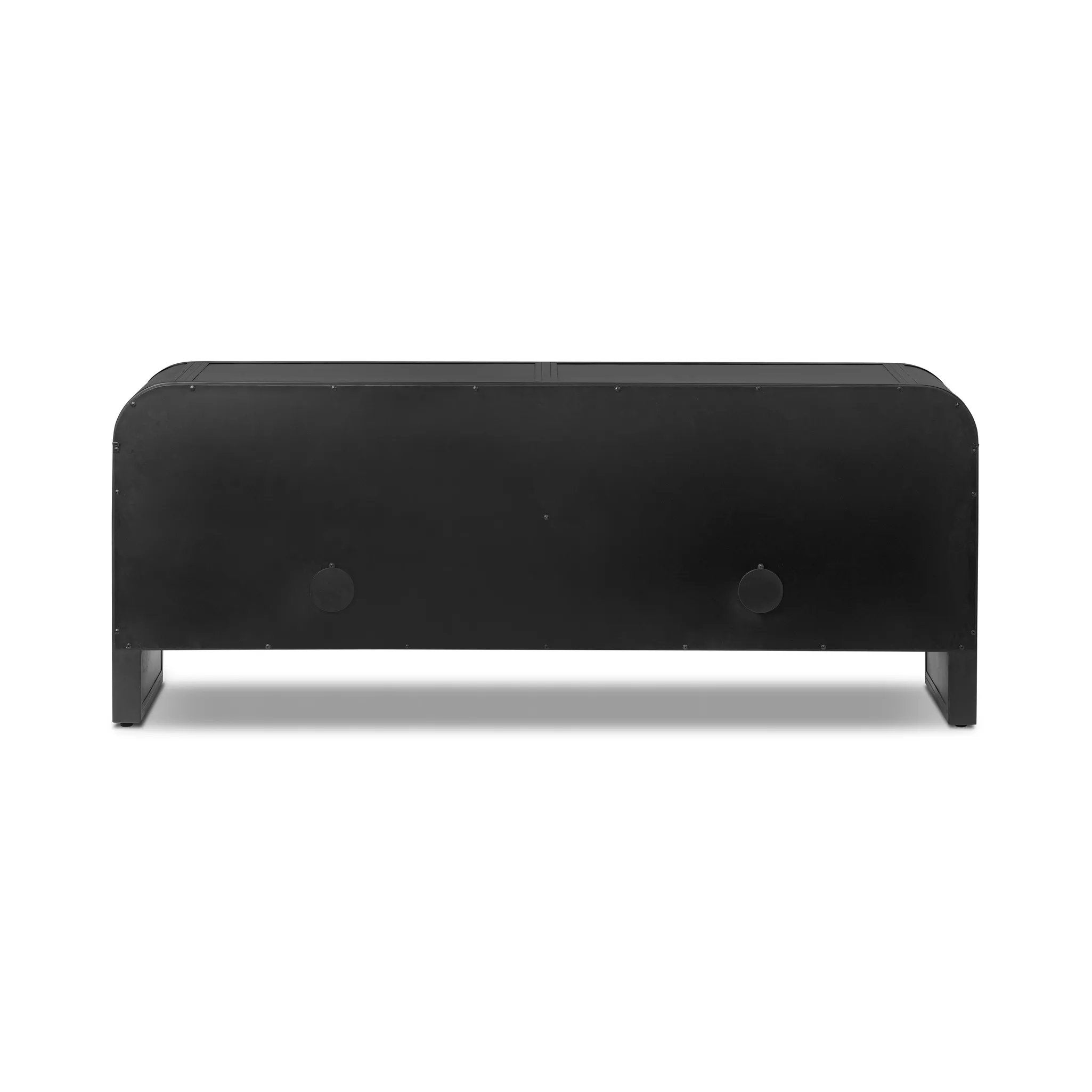 Bring a classic look to media storage with a console of black-finished iron, featuring simple bronzed hardware. Rear cutouts keep cords out of sight Amethyst Home provides interior design, new home construction design consulting, vintage area rugs, and lighting in the Houston metro area.