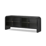 Bring a classic look to media storage with a console of black-finished iron, featuring simple bronzed hardware. Rear cutouts keep cords out of sight Amethyst Home provides interior design, new home construction design consulting, vintage area rugs, and lighting in the Omaha metro area.