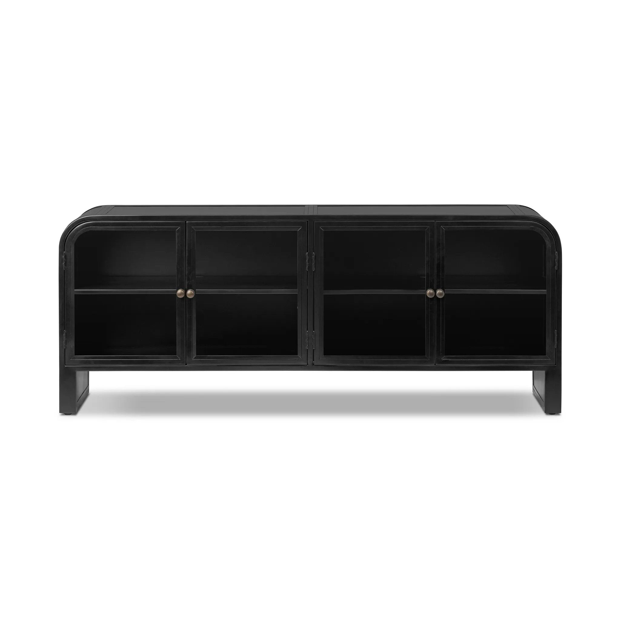 Bring a classic look to media storage with a console of black-finished iron, featuring simple bronzed hardware. Rear cutouts keep cords out of sight Amethyst Home provides interior design, new home construction design consulting, vintage area rugs, and lighting in the Salt Lake City metro area.