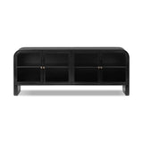 Bring a classic look to media storage with a console of black-finished iron, featuring simple bronzed hardware. Rear cutouts keep cords out of sight Amethyst Home provides interior design, new home construction design consulting, vintage area rugs, and lighting in the Washington metro area.