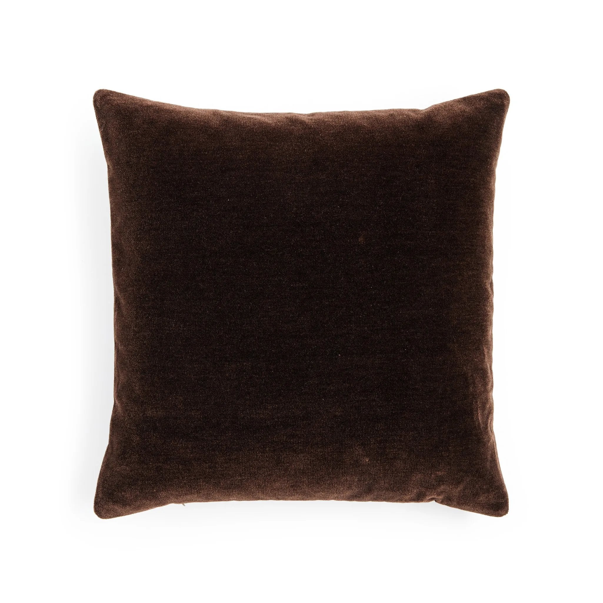 Crafted from saturated solid wool velvet, a deep brown pillow offers a sustainable alternative to mohair. A clean-lined design with knife edges and a hidden zipper Amethyst Home provides interior design, new home construction design consulting, vintage area rugs, and lighting in the Park City metro area.