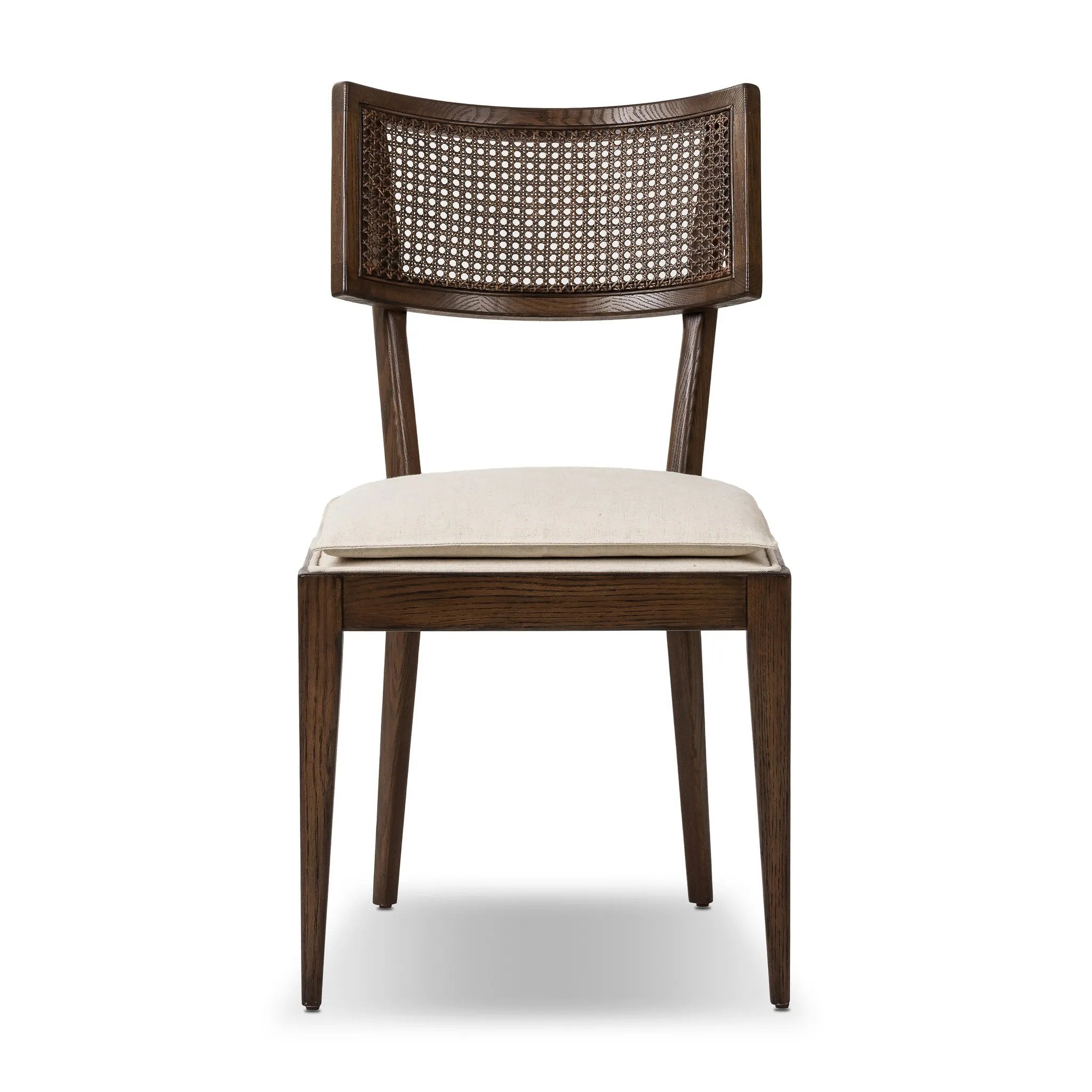 Featuring Britt Savile Flax Dining Chair by Four Hands at Amethyst Home. Mixed materials refresh retro dining style. Ebony-finished nettlewood frames a textural inlay of natural cane, for perfect contrast. Fastened by Velcro, high-performance linen-blend seating for modern sensibility. Performance fabrics are specially created to withstand spills, stains. Amethyst Home provides interior design, new home construction design consulting, vintage area rugs, and lighting in the Laguna Beach metro area.