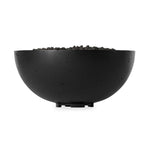 This outdoor fire table is a welcoming centerpiece designed for gathering. Made from glass-reinforced concrete, each piece is naturally finished with deep tones of charcoal. The bowl shape is completed with lavastones in the center, bringing together a bold, monochromatic look. Professional installation required to connect to a natural gas line. Amethyst Home provides interior design, new home construction design consulting, vintage area rugs, and lighting in the Salt Lake City metro area.