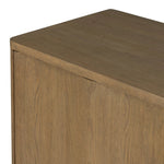 The classic wooden cabinet, reimagined. This warm oak piece features double doors with shallow scalloping that draws the eye, providing a subtle visual flow.As lovers of wabi sabi design at Amethyst, we love the designer inspired Brookhurst Small Cabinet - Drifted Oak Veneer. Amethyst Home provides interior design, new home construction design consulting, vintage area rugs, and lighting in the Austin metro area.