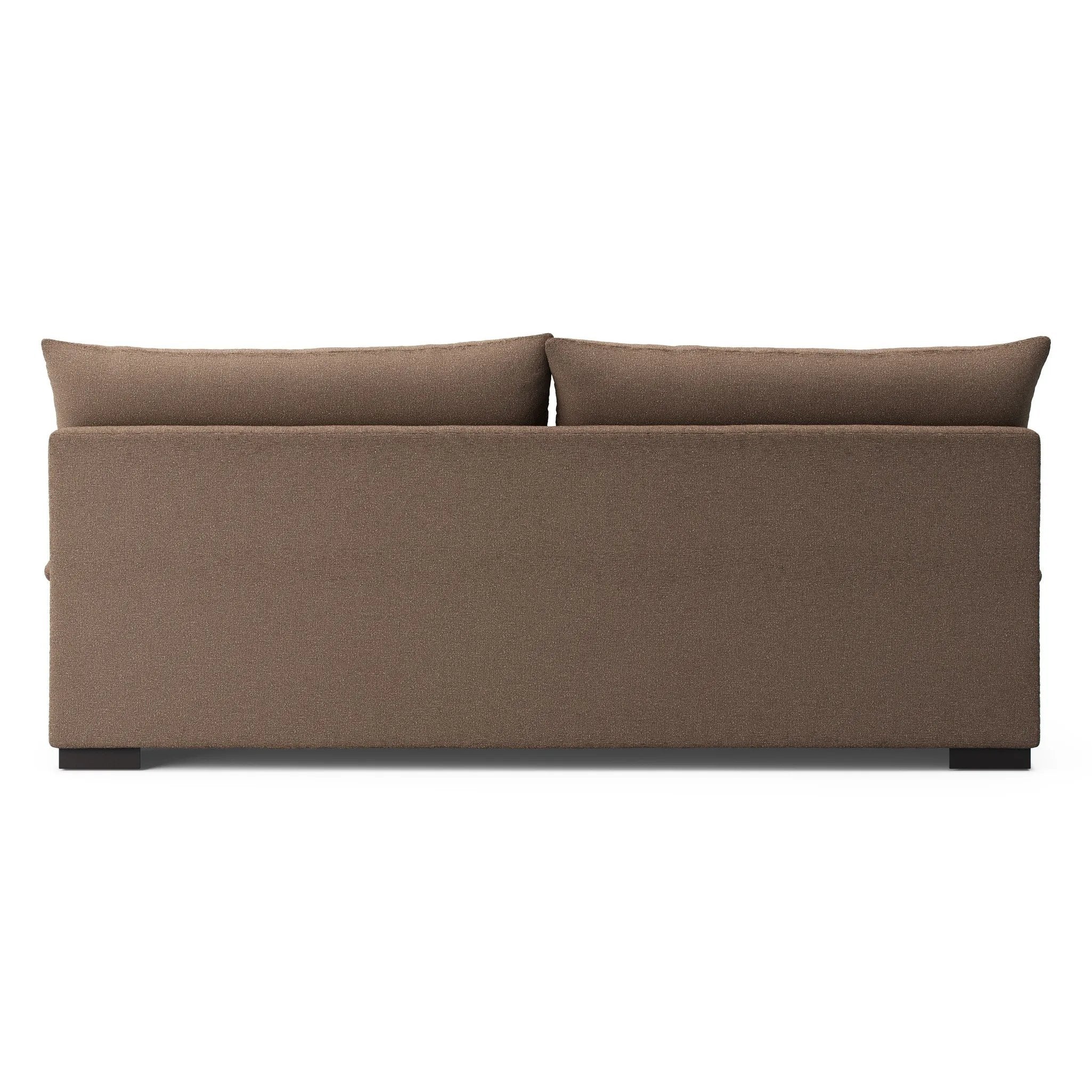 Welcome to the modern lounging essential. The sofa piece to a simplified sectional is upholstered in a soft, high-performance fabric in an inviting coffee hue. Performance fabrics are specially created to withstand spills, stains, high traffic and wear, ensuring long-term comfort and unmatched durability Amethyst Home provides interior design, new home construction design consulting, vintage area rugs, and lighting in the Los Angeles metro area.