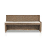 Antique-inspired coastal style. Rattan introduces varying natural shades and texture to this dining bench, and the frame's soft lines and fabric cushion invite a comfortable sit. Option to style alone or pair with other pieces in the collection. A design collaboration by Amber Lewis and Four Hands. Winner of the Domino Good Design Awards 2024. Amethyst Home provides interior design, new home construction design consulting, vintage area rugs, and lighting in the Charlotte metro area.