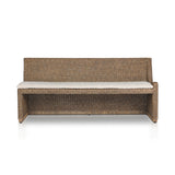 Antique-inspired coastal style. Rattan introduces varying natural shades and texture to this dining bench, and the frame's soft lines and fabric cushion invite a comfortable sit. Option to style alone or pair with other pieces in the collection. A design collaboration by Amber Lewis and Four Hands. Winner of the Domino Good Design Awards 2024. Amethyst Home provides interior design, new home construction design consulting, vintage area rugs, and lighting in the Charlotte metro area.
