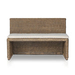 Antique-inspired coastal style. Rattan introduces varying natural shades and texture to this dining bench, and the frame's soft lines and fabric cushion invite a comfortable sit. Option to style alone or pair with other pieces in the collection. A design collaboration by Amber Lewis and Four Hands. Winner of the Domino Good Design Awards 2024. Amethyst Home provides interior design, new home construction design consulting, vintage area rugs, and lighting in the San Diego metro area.