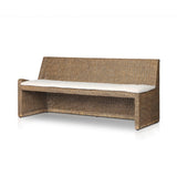 Antique-inspired coastal style. Rattan introduces varying natural shades and texture to this dining bench, and the frame's soft lines and fabric cushion invite a comfortable sit. Option to style alone or pair with other pieces in the collection. A design collaboration by Amber Lewis and Four Hands. Winner of the Domino Good Design Awards 2024. Amethyst Home provides interior design, new home construction design consulting, vintage area rugs, and lighting in the Seattle metro area.