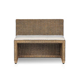 Antique-inspired coastal style. Rattan introduces varying natural shades and texture to this dining bench, and the frame's soft lines and fabric cushion invite a comfortable sit. Option to style alone or pair with other pieces in the collection. A design collaboration by Amber Lewis and Four Hands. Winner of the Domino Good Design Awards 2024. Amethyst Home provides interior design, new home construction design consulting, vintage area rugs, and lighting in the Tampa metro area.