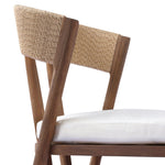 Featuring Buxton Arashi Salt Outdoor Dining Chair by Four Hands at Amethyst Home. The traditional whistler chair, reimagined for the great outdoors. Crafted from FSC®-certified teak, tapered legs extend to a woven back of faux hyacinth, complete with a soft, durable seat cushion. Cover or store indoors during inclement weather and when not in use. Overall. Amethyst Home provides interior design, new home construction design consulting, vintage area rugs, and lighting in the Los Angeles metro area.