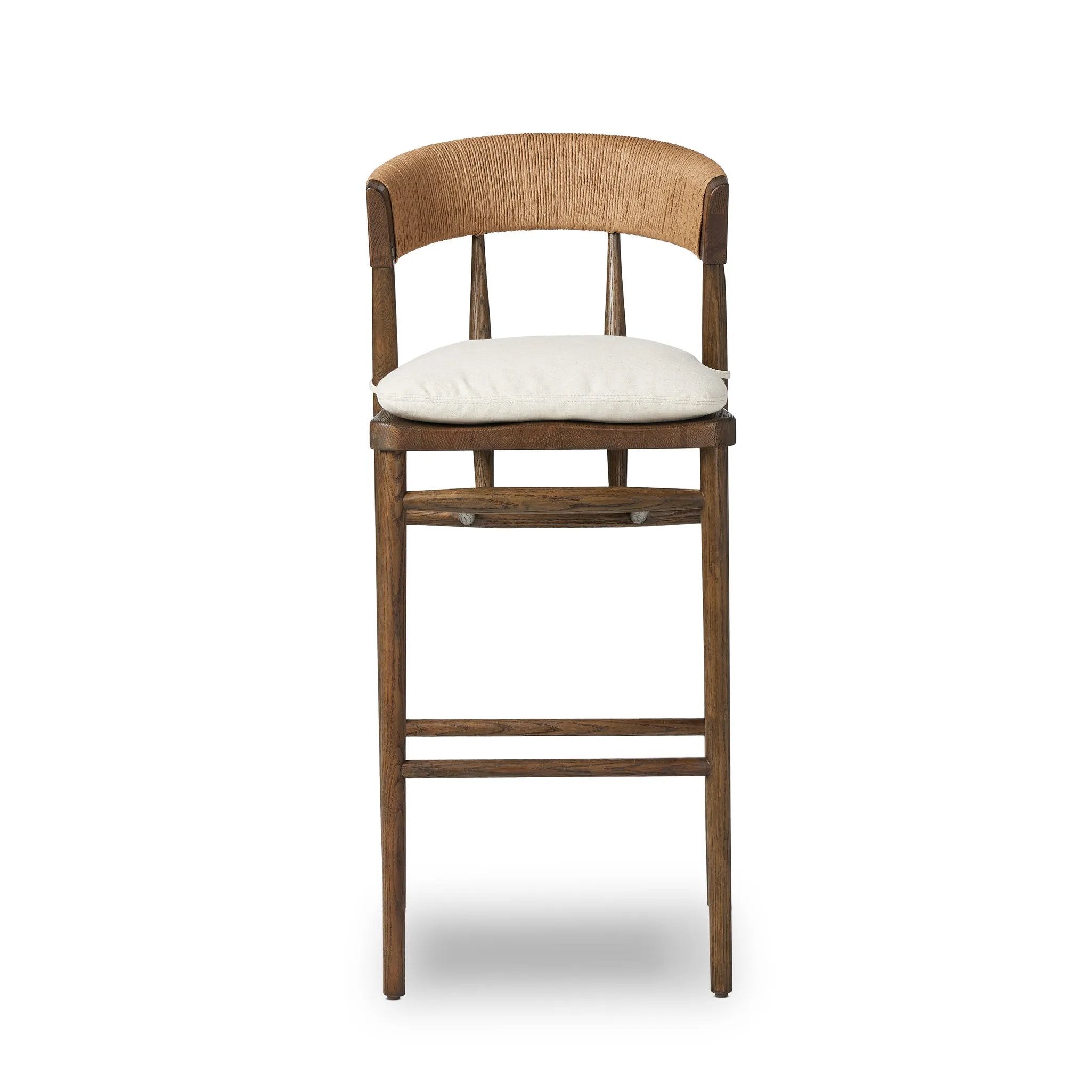 Featuring Buxton Savile Flax Bar + Counter Stool by Four Hands at Amethyst Home. A solid oak counter stool defined by tapered legs and framing gives an updated look to the classic whistler chair. Finished with a paper rush wrapped detail on the back.BarOverall Dimensions: 19.25"w x 22.25"d x 42.75"hWeight: 23.70 lbsCounterOverall Dimensions: 19.50"w x 22.25"d . Amethyst Home provides interior design, new home construction design consulting, vintage area rugs, and lighting in the Dallas metro area.