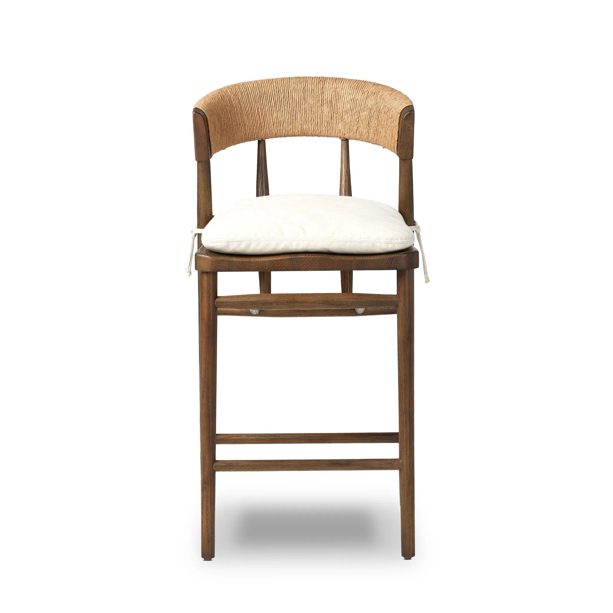 Featuring Buxton Savile Flax Bar + Counter Stool by Four Hands at Amethyst Home. A solid oak counter stool defined by tapered legs and framing gives an updated look to the classic whistler chair. Finished with a paper rush wrapped detail on the back.BarOverall Dimensions: 19.25"w x 22.25"d x 42.75"hWeight: 23.70 lbsCounterOverall Dimensions: 19.50"w x 22.. Amethyst Home provides interior design, new home construction design consulting, vintage area rugs, and lighting in the Kansas City metro area.