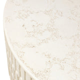 Cast concrete shapes a drum-style outdoor coffee table, with a linear pattern layered for added texture. Finished with a parchment-like textural feel. Cover or store inside during inclement weather and when not in use.As lovers of wabi sabi design at Amethyst, we love the warm modern inspired Callisto Outdoor Coffee Table - Aged White Concrete. Amethyst Home provides interior design, new home construction design consulting, vintage area rugs, and lighting in the Winter Garden metro area.