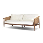 Bring home vintage inspiration. The sling shape of this outdoor sofa features a reimagined bucket seat in woven faux hyacinth, finished with rounded tapered legs that mirror the shape of the frame. Cover or store indoors during inclement weather and when not in use Amethyst Home provides interior design, new home construction design consulting, vintage area rugs, and lighting in the Dallas metro area.