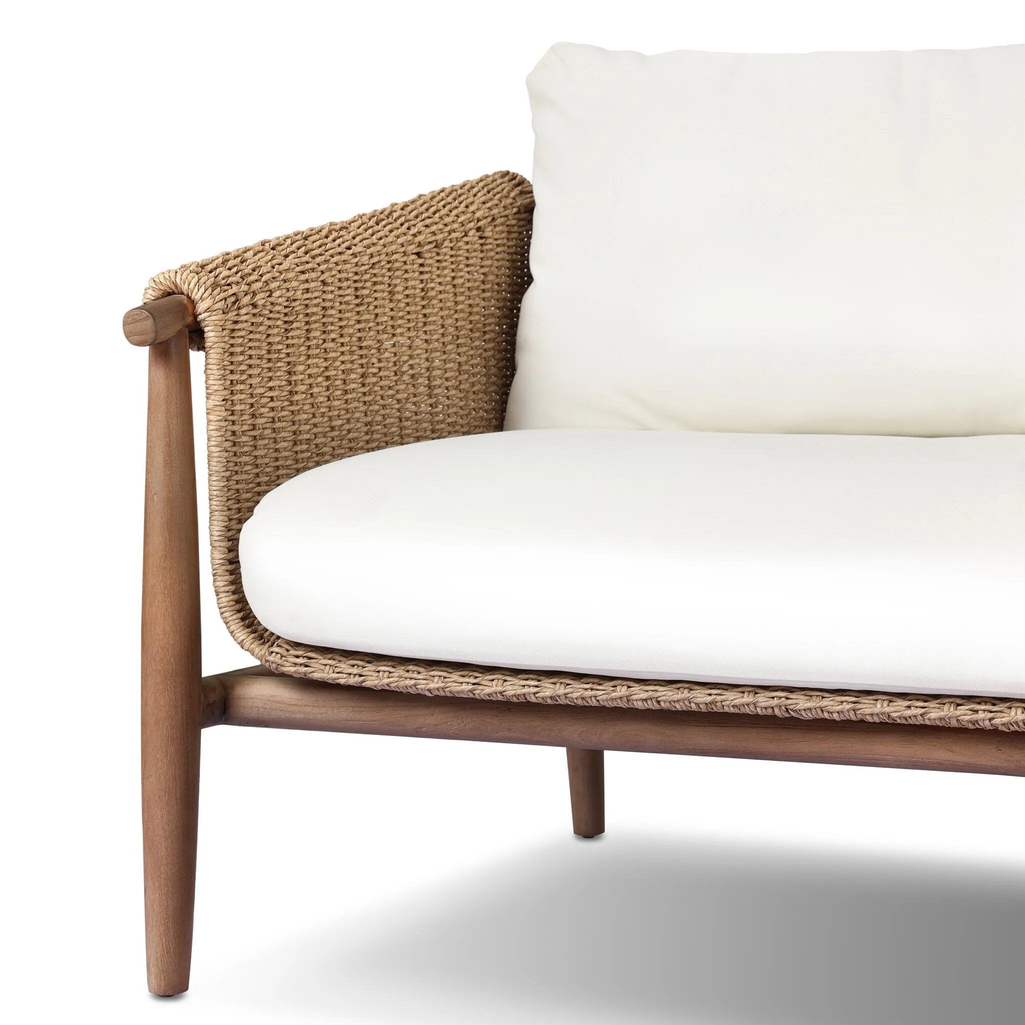 Bring home vintage inspiration. The sling shape of this outdoor sofa features a reimagined bucket seat in woven faux hyacinth, finished with rounded tapered legs that mirror the shape of the frame. Cover or store indoors during inclement weather and when not in use Amethyst Home provides interior design, new home construction design consulting, vintage area rugs, and lighting in the Monterey metro area.