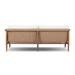 Bring home vintage inspiration. The sling shape of this outdoor sofa features a reimagined bucket seat in woven faux hyacinth, finished with rounded tapered legs that mirror the shape of the frame. Cover or store indoors during inclement weather and when not in use Amethyst Home provides interior design, new home construction design consulting, vintage area rugs, and lighting in the Newport Beach metro area.