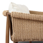 Bring home vintage inspiration. The sling shape of this outdoor sofa features a reimagined bucket seat in woven faux hyacinth, finished with rounded tapered legs that mirror the shape of the frame. Cover or store indoors during inclement weather and when not in use Amethyst Home provides interior design, new home construction design consulting, vintage area rugs, and lighting in the Portland metro area.