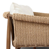 Bring home vintage inspiration. The sling shape of this outdoor sofa features a reimagined bucket seat in woven faux hyacinth, finished with rounded tapered legs that mirror the shape of the frame. Cover or store indoors during inclement weather and when not in use Amethyst Home provides interior design, new home construction design consulting, vintage area rugs, and lighting in the Portland metro area.