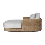 A classic barrel back silhouette meets coastal inspiration with a chunky woven texture. Neutral upholstery and simple shaping make this outdoor chaise fit a number of styles. Cover or store indoors during inclement weather and when not in use. Amethyst Home provides interior design, new home construction design consulting, vintage area rugs, and lighting in the Scottsdale metro area.