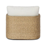 A classic barrel back silhouette meets coastal inspiration with a chunky woven texture. Neutral upholstery and simple shaping make this 360 swivel outdoor chair fit in a number of spaces. Cover or store indoors during inclement weather and when not in use. Amethyst Home provides interior design, new home construction design consulting, vintage area rugs, and lighting in the Austin metro area.
