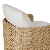 A classic barrel back silhouette meets coastal inspiration with a chunky woven texture. Neutral upholstery and simple shaping make this 360 swivel outdoor chair fit in a number of spaces. Cover or store indoors during inclement weather and when not in use. Amethyst Home provides interior design, new home construction design consulting, vintage area rugs, and lighting in the Calabasas metro area.