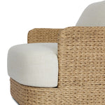 A classic barrel back silhouette meets coastal inspiration with a chunky woven texture. Neutral upholstery and simple shaping make this 360 swivel outdoor chair fit in a number of spaces. Cover or store indoors during inclement weather and when not in use. Amethyst Home provides interior design, new home construction design consulting, vintage area rugs, and lighting in the Nashville metro area.