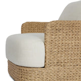 A classic barrel back silhouette meets coastal inspiration with a chunky woven texture. Neutral upholstery and simple shaping make this 360 swivel outdoor chair fit in a number of spaces. Cover or store indoors during inclement weather and when not in use. Amethyst Home provides interior design, new home construction design consulting, vintage area rugs, and lighting in the Nashville metro area.