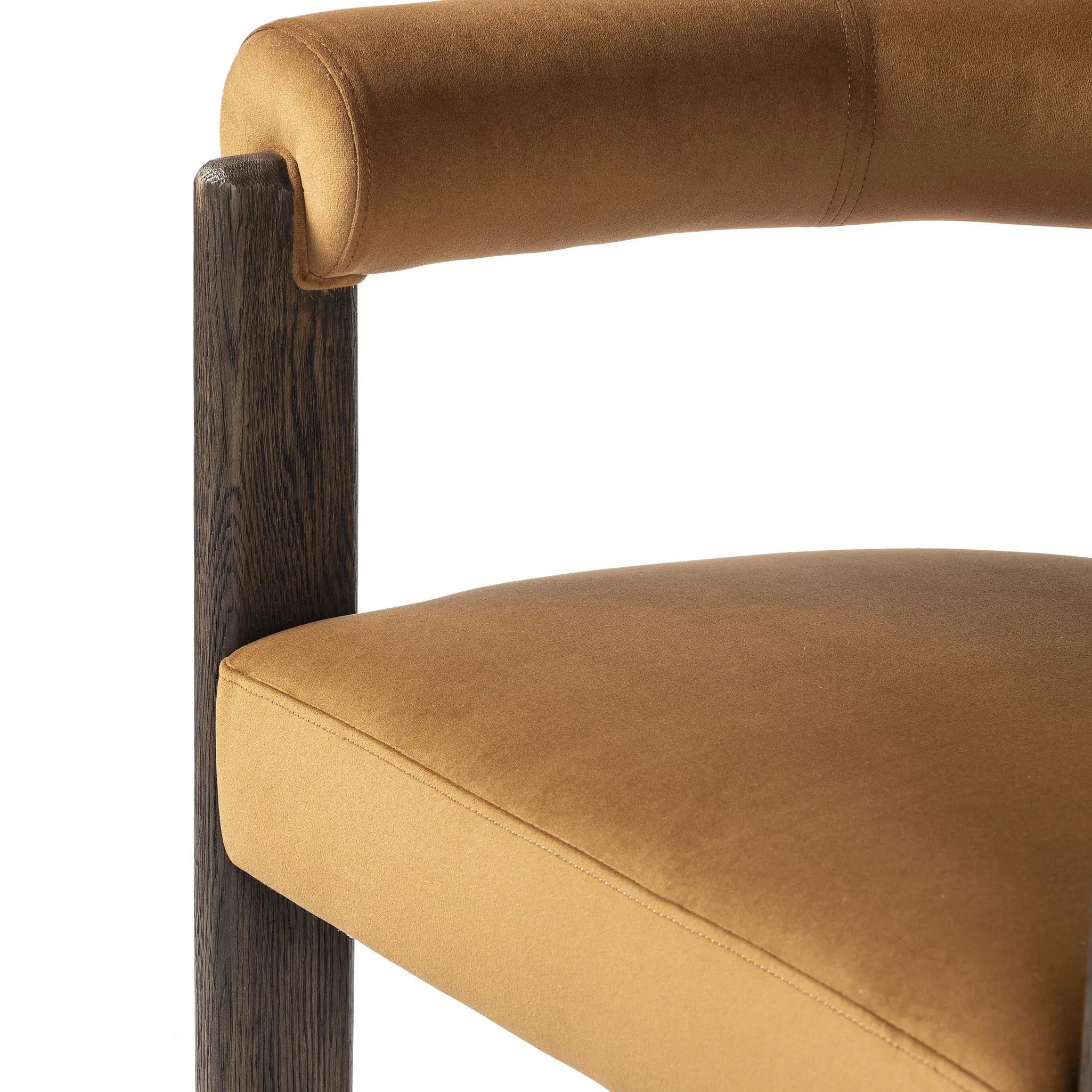 Featuring Canon Stax Rust Dining Chair by Four Hands at Amethyst Home. For a confident mix of soft curves and clean lines, this three-leg dining chair pairs a solid oak frame and low barrel back with rich, rust-colored upholstery.Overall Dimensions: 29.00"w x 23.25"d x 29.75"hWeight : 35.27 lbsMaterials : 100% Polyester, Solid Oak. Amethyst Home provides interior design, new home construction design consulting, vintage area rugs, and lighting in the Austin metro area.