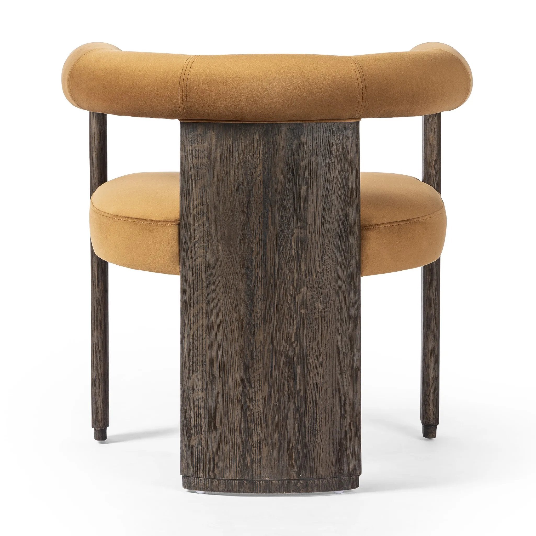 Featuring Canon Stax Rust Dining Chair by Four Hands at Amethyst Home. For a confident mix of soft curves and clean lines, this three-leg dining chair pairs a solid oak frame and low barrel back with rich, rust-colored upholstery.Overall Dimensions: 29.00"w x 23.25"d x 29.75"hWeight : 35.27 lbsMaterials : 100% Polyester, Solid Oak. Amethyst Home provides interior design, new home construction design consulting, vintage area rugs, and lighting in the Park City metro area.