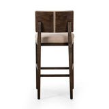 Featuring Carlo Alcala Fawn Bar + Counter Stool by Four Hands at Amethyst Home. Get back to the basics with this understated modern dining seating. Its simple shape includes a split back design that lets the upholstery peek through. High-performance fabric ideal for the counter, framed out by dark-finished oak.BarOverall Dimensions: 20.75"w x 26.00"d x 43.5. Amethyst Home provides interior design, new home construction design consulting, vintage area rugs, and lighting in the Calabasas metro area.