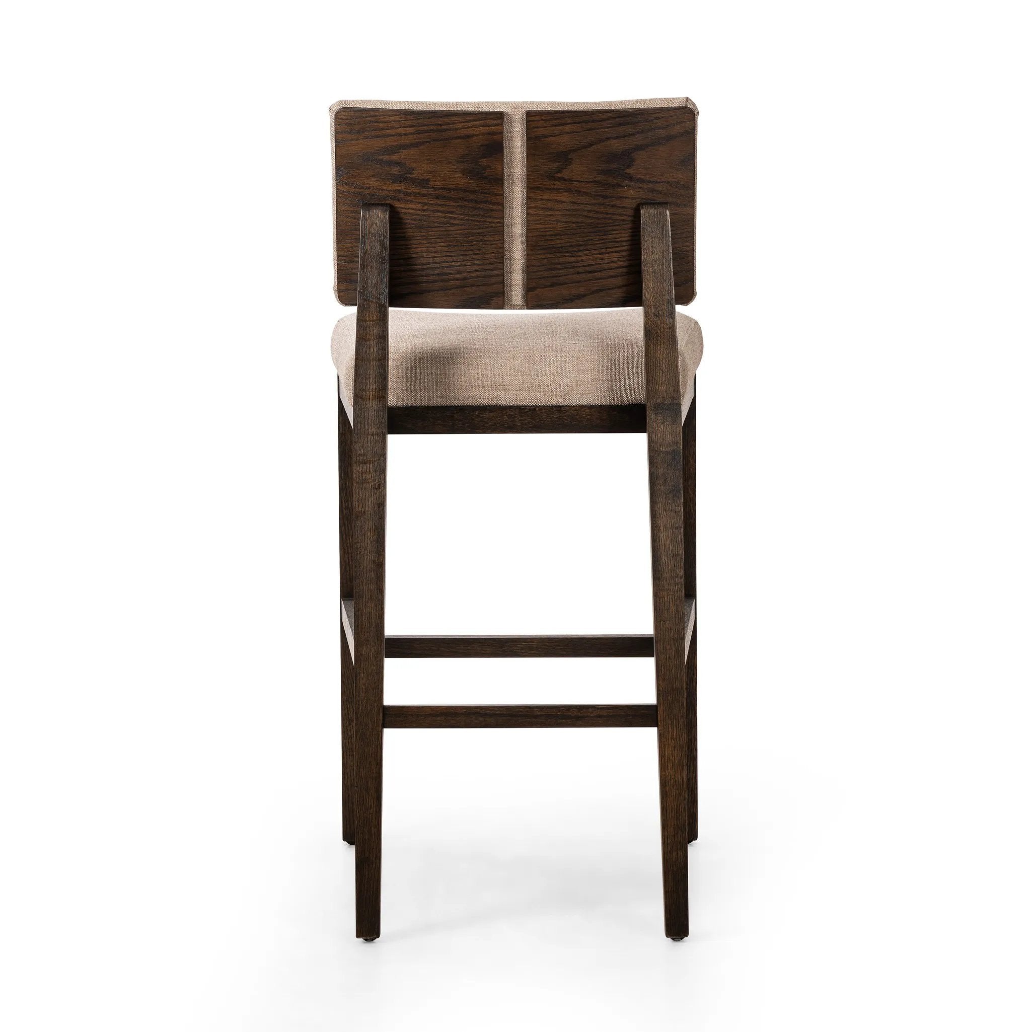 Featuring Carlo Alcala Fawn Bar + Counter Stool by Four Hands at Amethyst Home. Get back to the basics with this understated modern dining seating. Its simple shape includes a split back design that lets the upholstery peek through. High-performance fabric ideal for the counter, framed out by dark-finished oak.BarOverall Dimensions: 20.75"w x 26.00"d x 43.5. Amethyst Home provides interior design, new home construction design consulting, vintage area rugs, and lighting in the Calabasas metro area.
