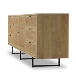 Featuring Carmel Natural Cane Sideboard 96" by Four Hands at Amethyst Home. Midcentury-inspired style with an organic twist. Surrounded by mango casing, light cane weaves for a fresh, natural look. Finished off with angular gunmetal-finished iron legs. Plenty of interior storage for your favorite table linens and dinnerware. Overall Dimensions: 96.00"w x 18.. Amethyst Home provides interior design, new home construction design consulting, vintage area rugs, and lighting in the Monterey metro area.