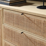 Featuring Carmel Natural Cane Sideboard 96" by Four Hands at Amethyst Home. Midcentury-inspired style with an organic twist. Surrounded by mango casing, light cane weaves for a fresh, natural look. Finished off with angular gunmetal-finished iron legs. Plenty of interior storage for your favorite table linens and dinnerware. Overall Dimensions: 96.00"w. Amethyst Home provides interior design, new home construction design consulting, vintage area rugs, and lighting in the Salt Lake City metro area.